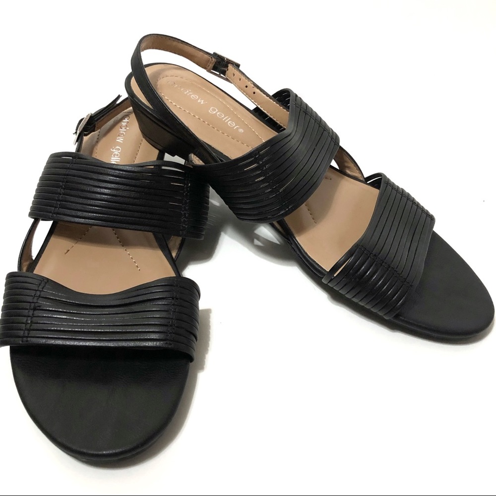 Andrew Geller Heads Up Sandals Black Small Wedge Strappy Size 9.5